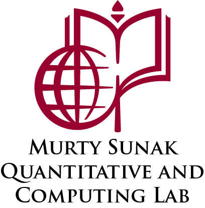 CMC QCL Logo: A Maroon Globe and Book with the text Murty Sunak Quantitative and Computing Lab in scholarly font